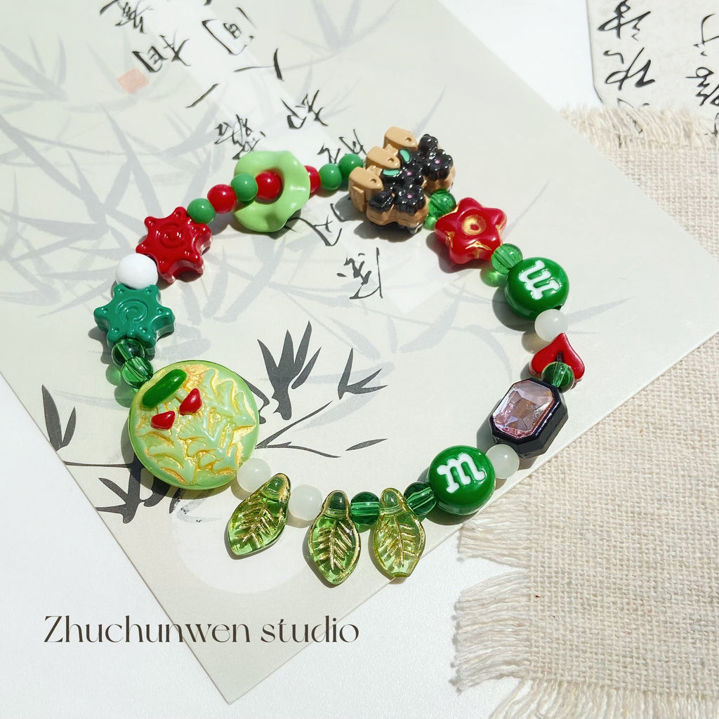 Forest Series Gilded Lampwork Glass Beads Nature Inspired Vintage 10pcs 3