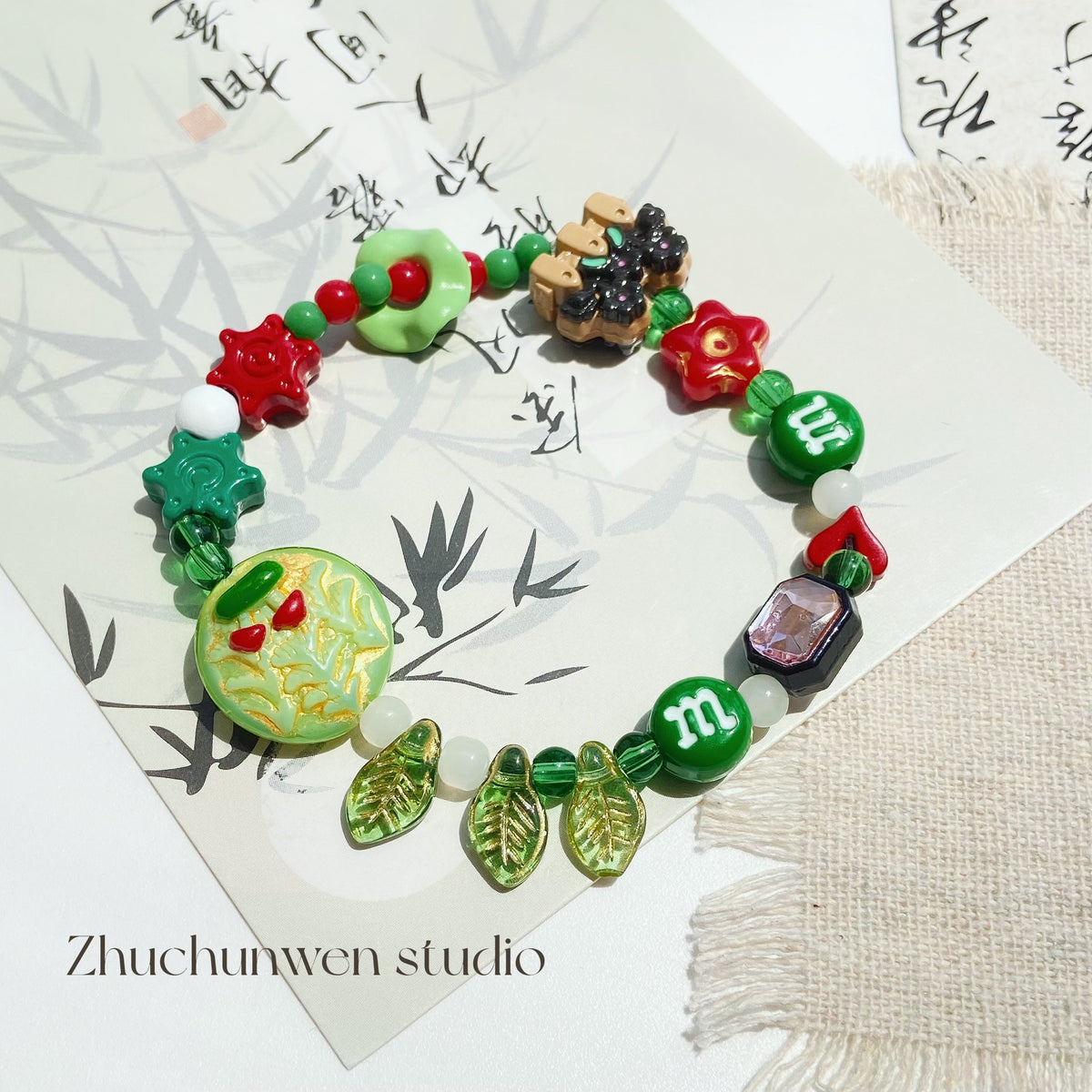 Forest Series Gilded Lampwork Glass Beads Nature Inspired Vintage 10pcs 3