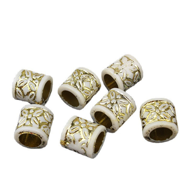 Gilded Acrylic Beads 9mm Large Hole Cream Gold Floral 200pcs 4