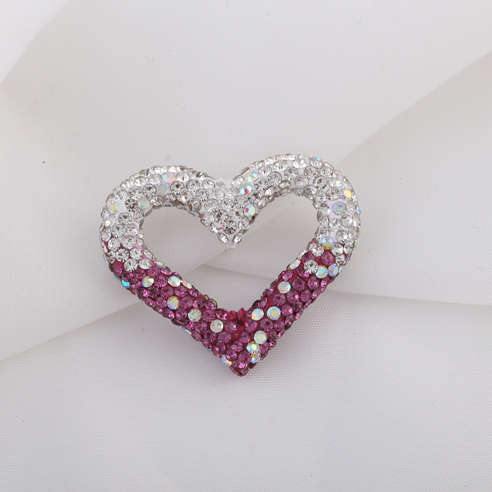 Shimmer Hollow Heart Frame Polymer Clay Rhinestone Beads 32mm 6pcs 10