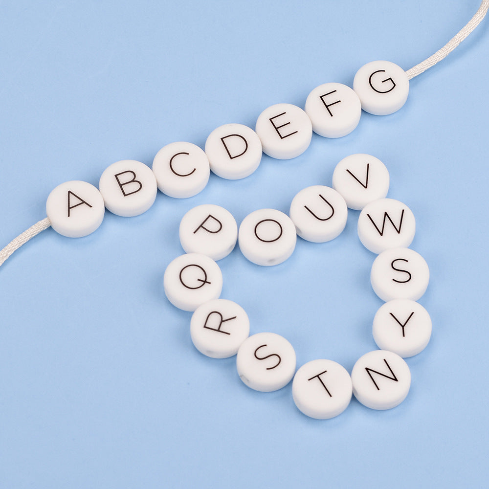 12mm Silicone Letter Beads Flat Round Alphabet Options 20pcs