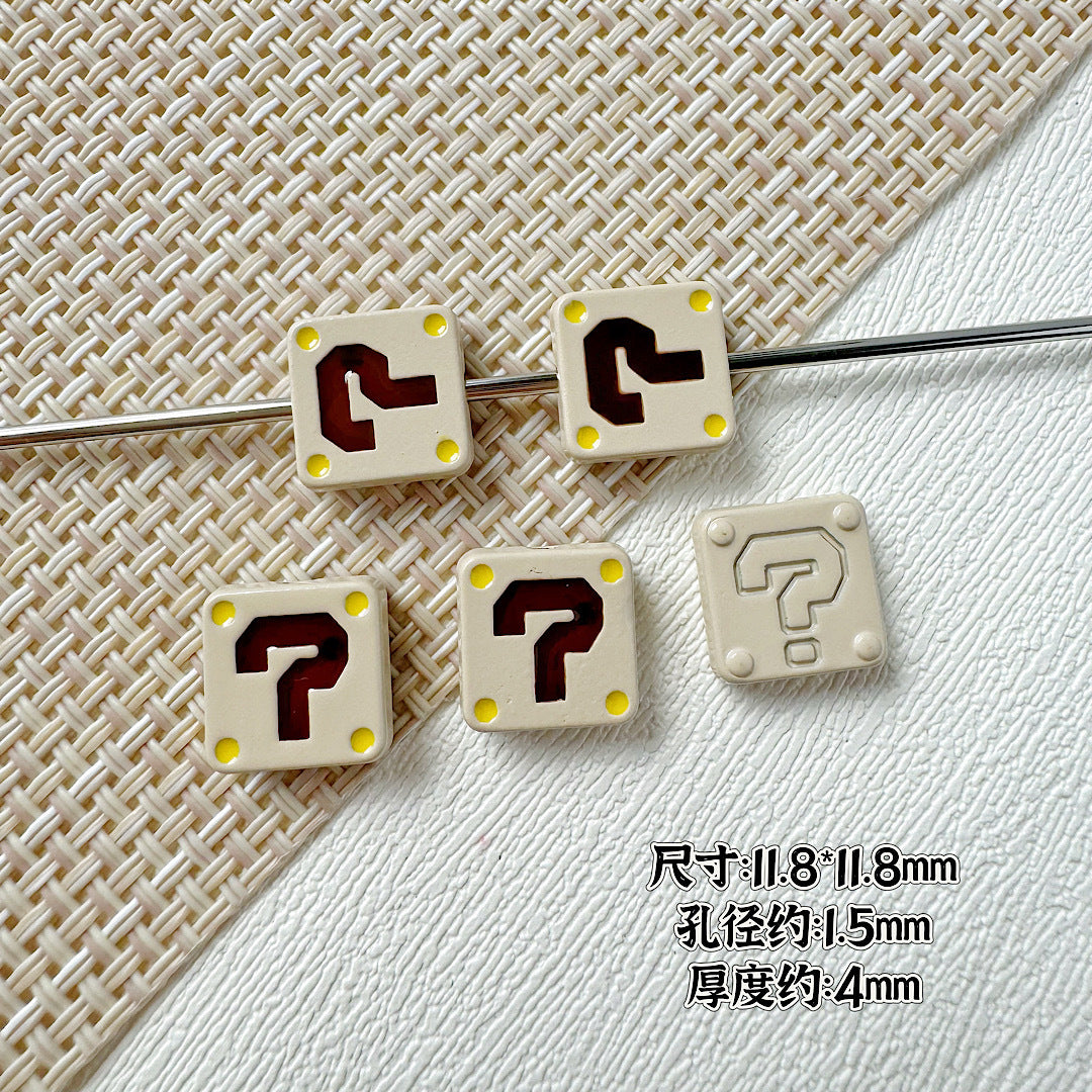 Square Metal Beads 11mm Painted Question Mark Design 20pcs 12