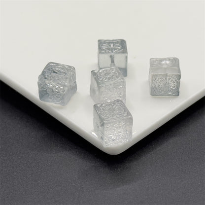 Carving Square Glass Beads 14mm Transparent Pastel Mixed 100pcs 7