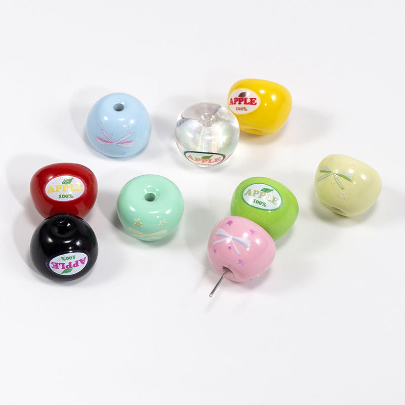 Painted Apple Acrylic Beads 17mm Glossy Mixed Colors 10pcs 3