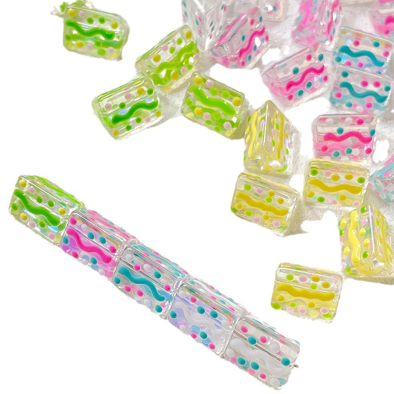 Lampwork Prism Glass Beads 12mm Hand Painted Dopamine Polka Dotted 5pcs 5
