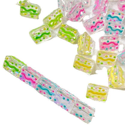 Lampwork Prism Glass Beads 12mm Hand Painted Dopamine Polka Dotted 5pcs 5