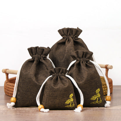 Cotton Linen Drawstring Bags Colorful Lotus Print 8x10-12x15cm 2pcs 16