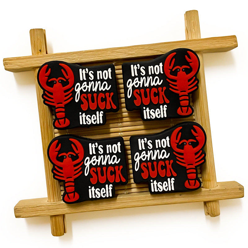 Silicone 3D Focal Beads Red Shrimp With Cheeky Phrase 20Pcs 3