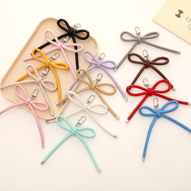 Colorful PU Leather Bow Keychain with Silver Tone Metal 3pcs