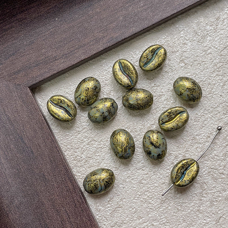 Vintage Czech Coffee Bean Lampwork Glass Beads 8x11mm 10pcs 14