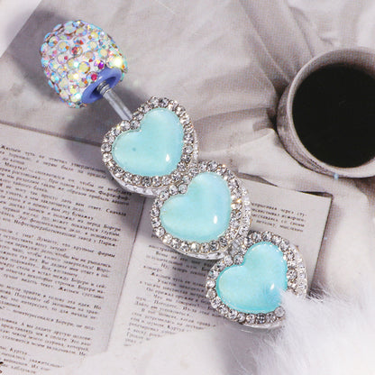 Double Sided Heart Rhinestone Beads 13mm Resin Alloy Sparkle 5pcs 7