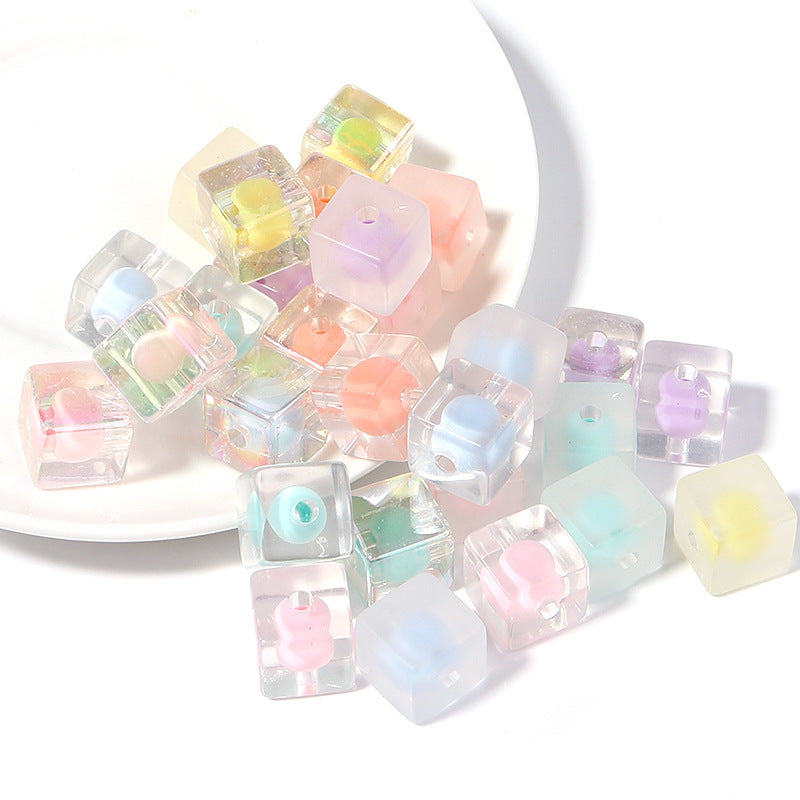 Frosted Square Acrylic Beads 12mm Colored Transparent 30pcs