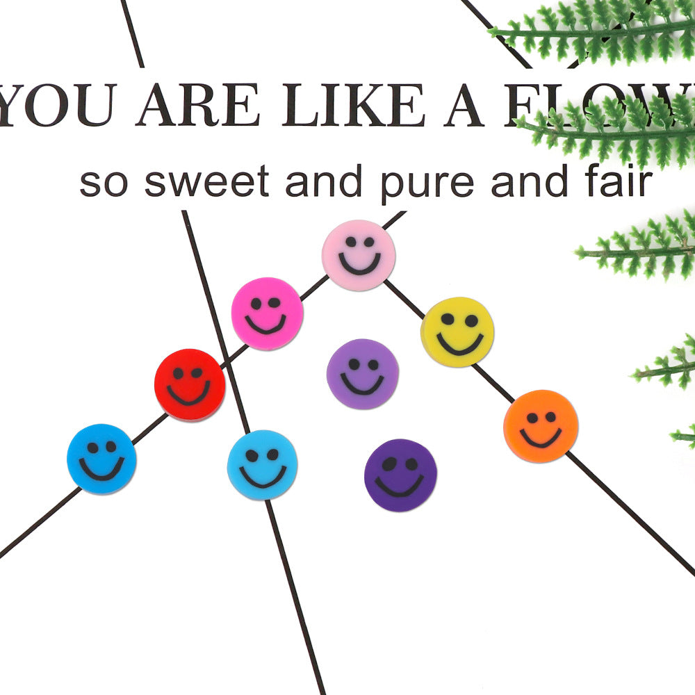 Smiley Face Flat Clay Beads 9mm Colorful Multicolor 100pcs 3