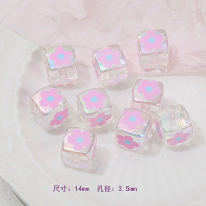 Clear Square Acrylic Beads 14mm Sanrio Cartoon Designs 10pcs 12