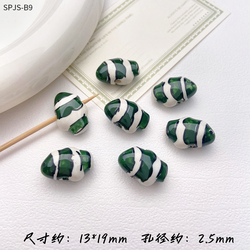Hand Painted Fish Ceramic Beads 13x19mm Glazed Clownfish 1pc 19