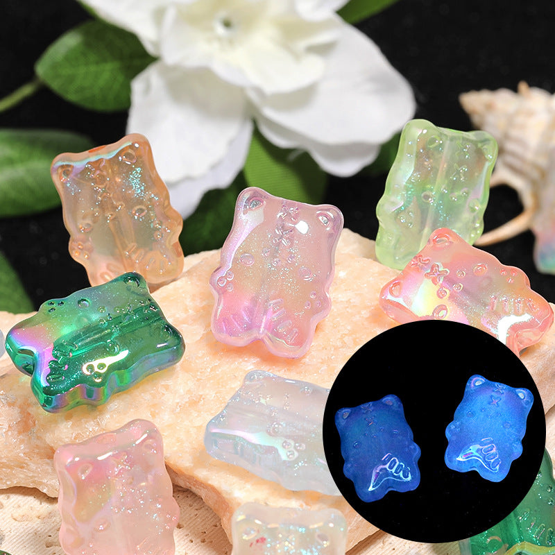 Glow In The Dark Biscuit Bear Acrylic Beads 24mm Pastel Iridescent 50pcs