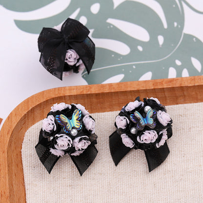 Flower Cluster Clay Beads 23mm Polymer Roses with Bow 5pcs 8
