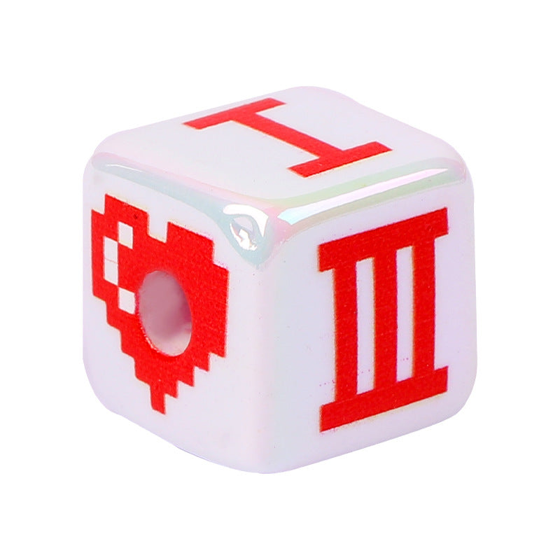 Plated Heart Pattern Acrylic Square Beads 16mm Glossy White Red 10pcs 5