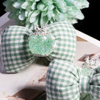 Plaid Bow Fabric Beads Wholesale, Gingham Crown Pearl Center, 35mm