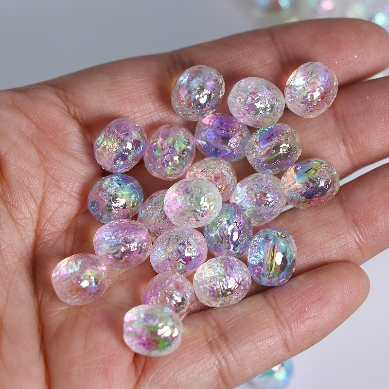 Transparent Oval Acrylic Beads 11x10mm UV Plating Wrinkled 50pcs