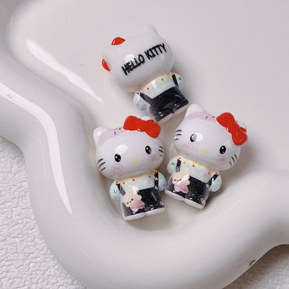 3D Painted Acrylic Beads 26mm Sun Kissed Hello KT Character 5pcs 7
