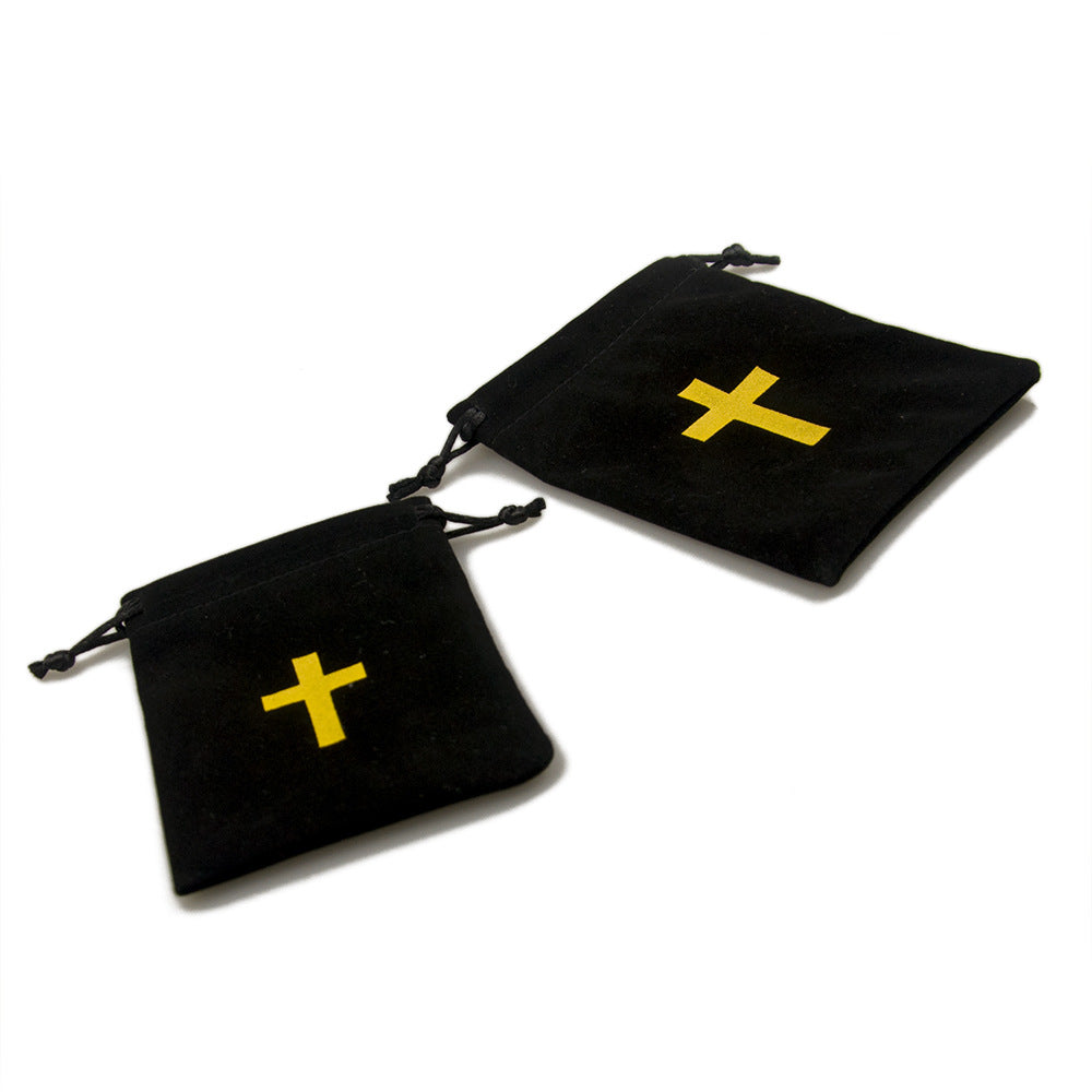 Black Velvet Drawstring Pouches with Gold Cross Pattern 10pcs 10x12cm 3