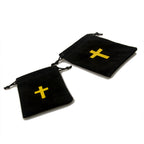 Black Velvet Drawstring Pouches with Gold Cross Pattern 10pcs 10x12cm 3