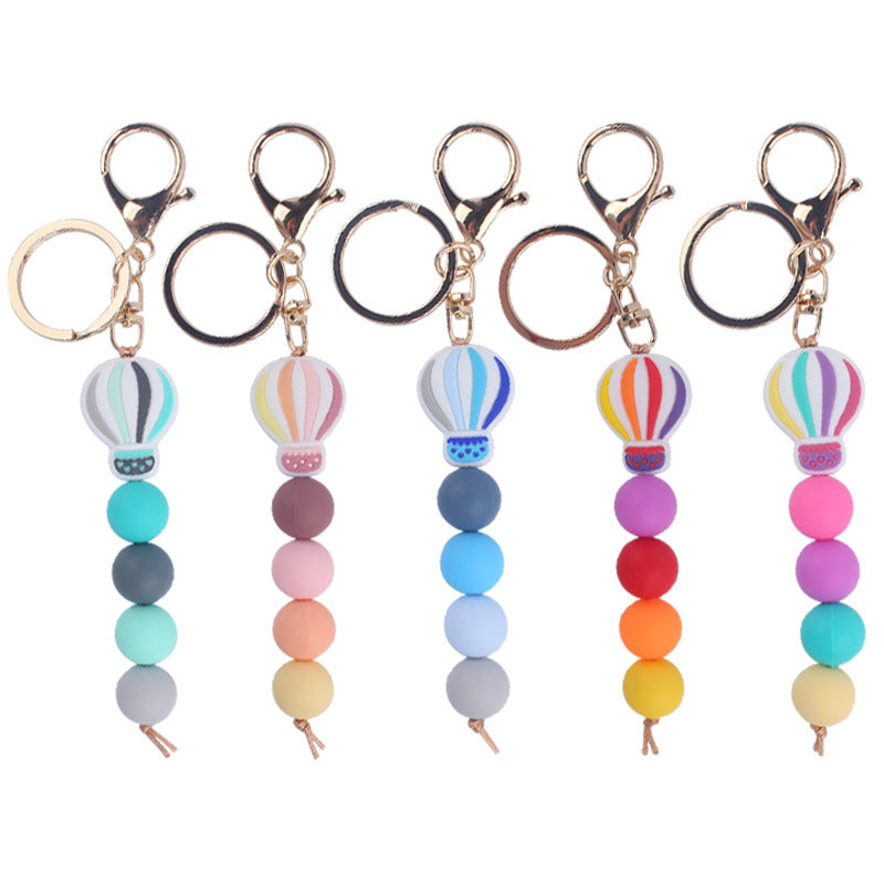 Silicone Hot Air Balloon Beaded Keychain Colorful Gradient Charm