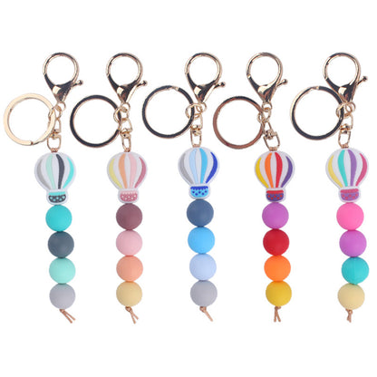 Silicone Hot Air Balloon Beaded Keychain Colorful Gradient Charm