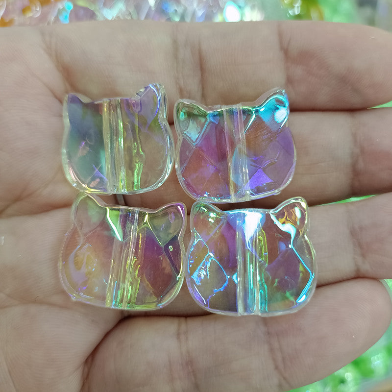 Transparent Plating Cat Acrylic Beads 20mm Iridescent 100pcs 4