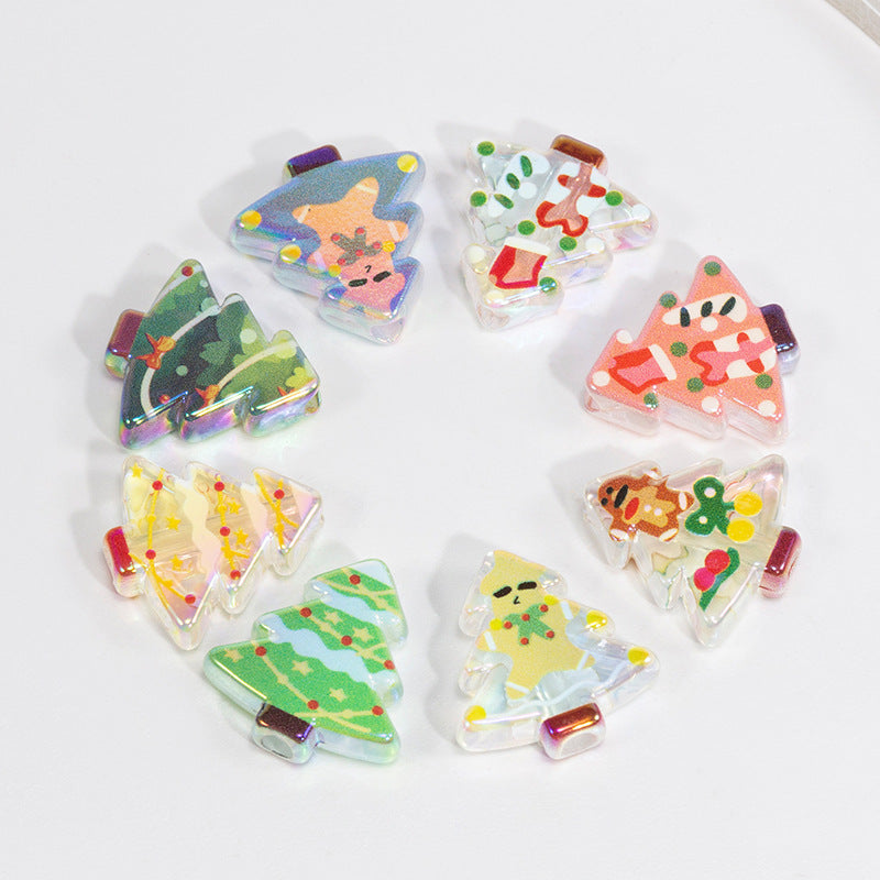 Doodle Christmas Tree Acrylic Beads 20mm Colorful Mixed 10pcs 2
