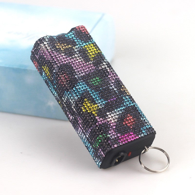 Rhinestone Self Defense Keychain Rechargeable Flashlight Electric Shock 4