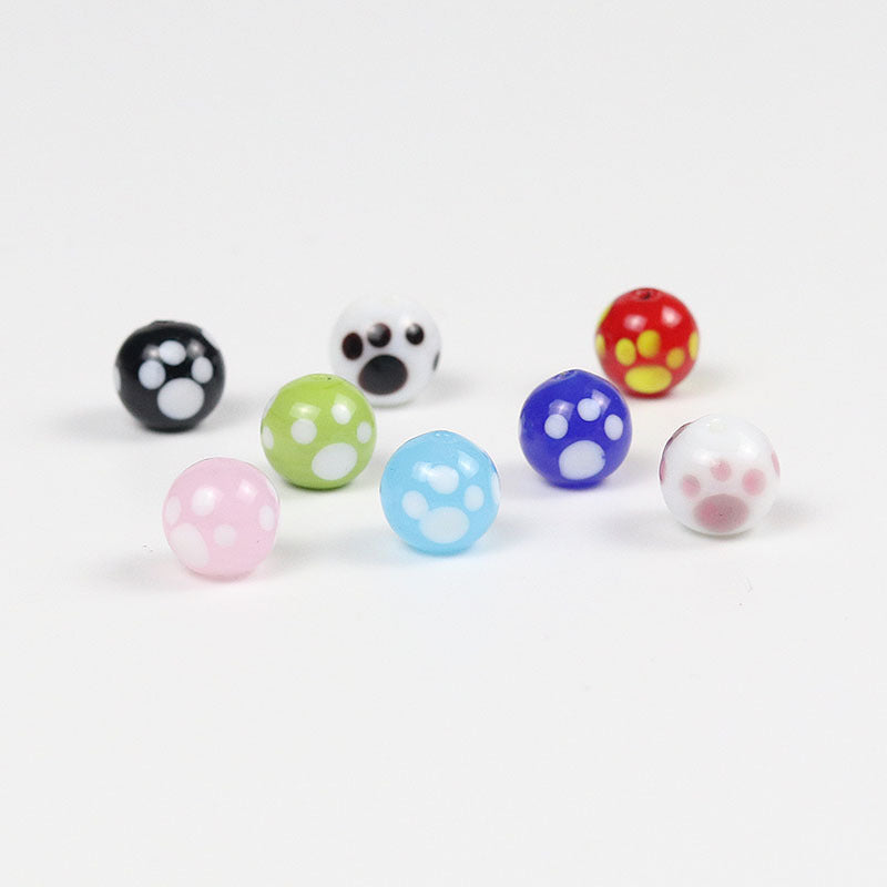 Lampwork Glass Beads Round 10mm Kitten Paws Pattern Glossy 50pcs 3