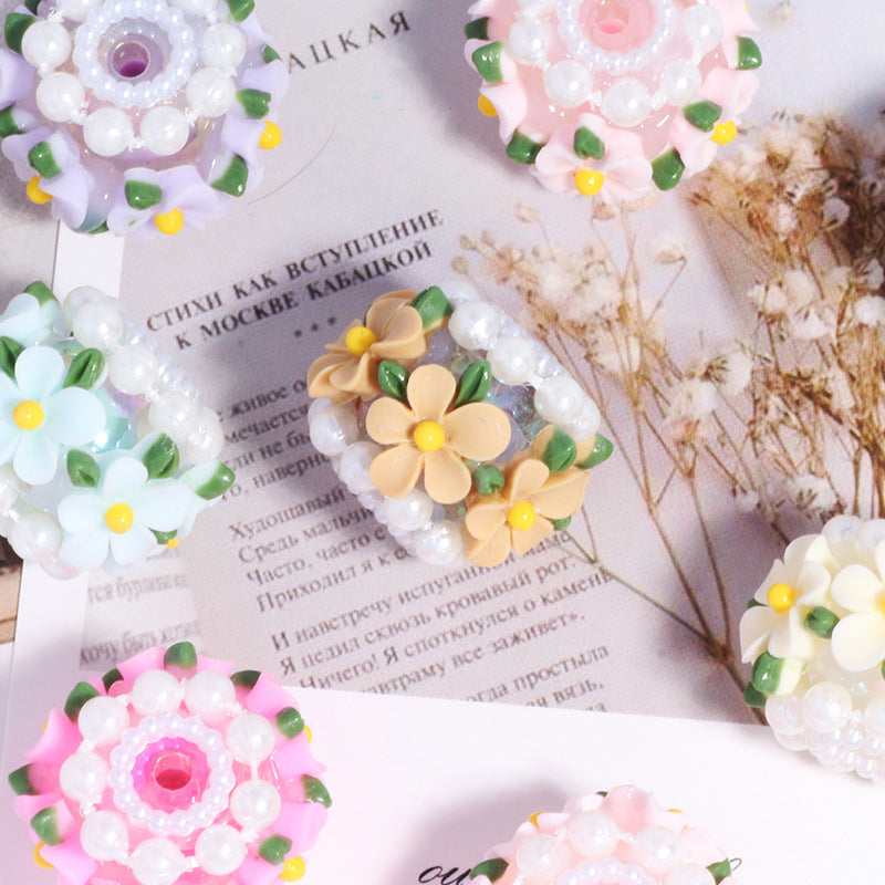 Flower Barrel Clay Beads 24mm Pastel Daisy 5pcs 11