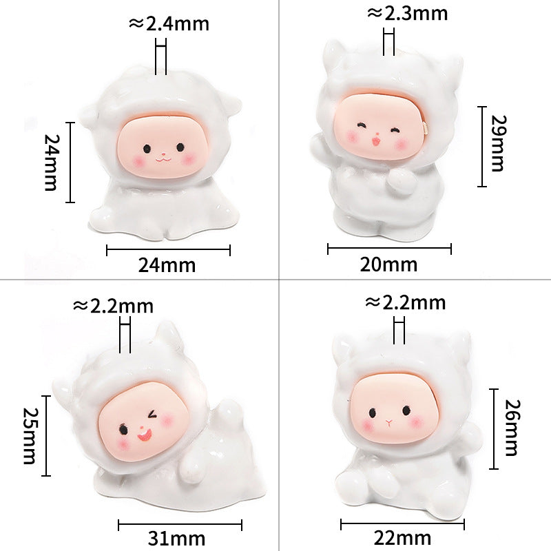 Cute Lamb Doll Resin Beads 20-31mm Playful White 25pcs 3