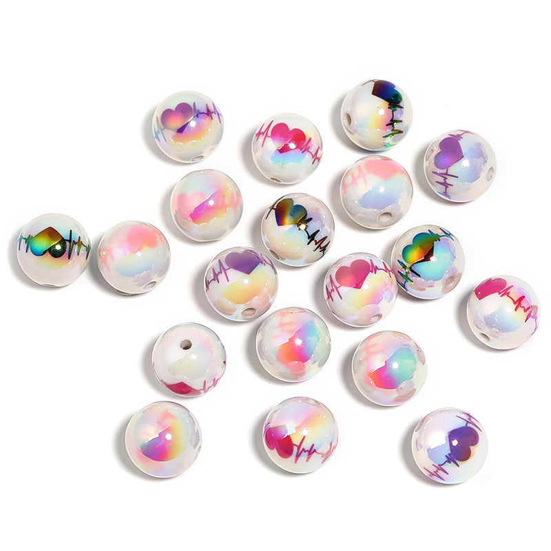 Plated Round Acrylic Beads 16mm UV Plating Valentine Heart Design 50pcs 5