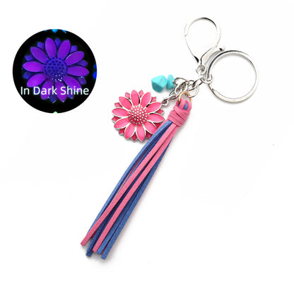 Western Glow in the Dark Ox Skull Keychain Metal Turquoise Tassel 11