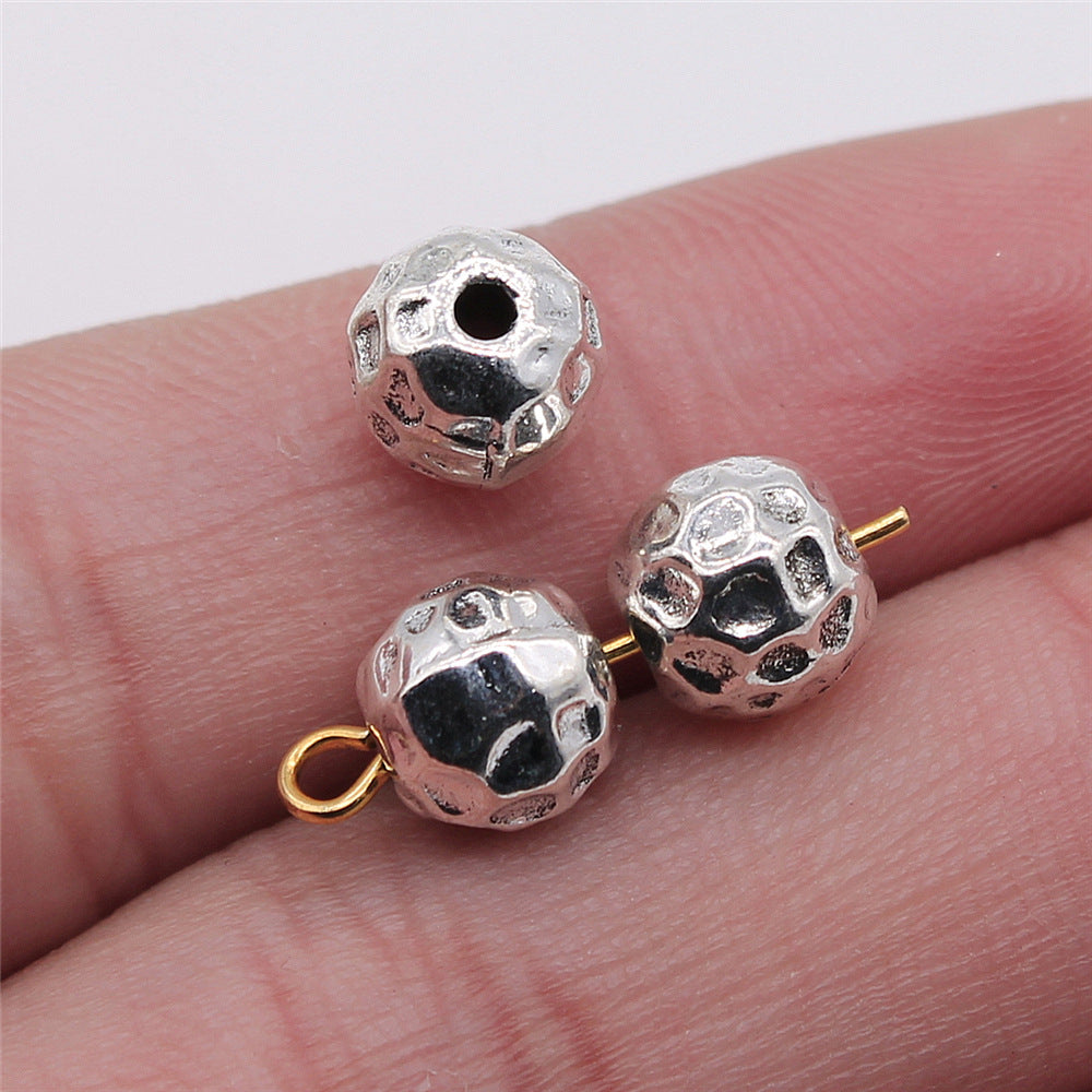 Round Metal Beads 8mm Imitation Lunar Pits Hammered Silver Alloy 30pcs