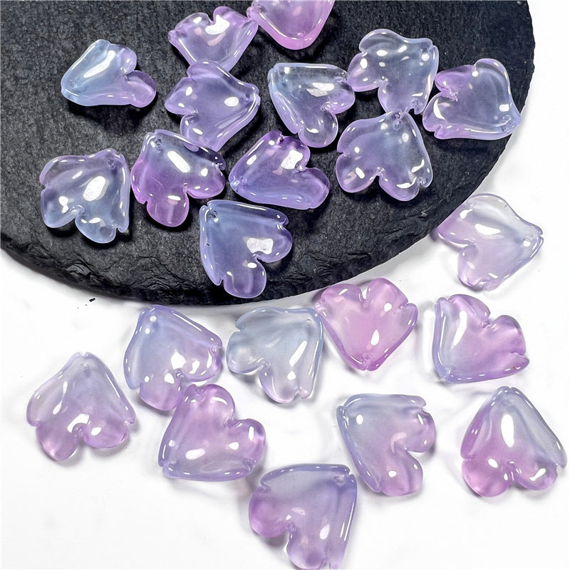 Czech Glass Beads Peony Petal 19mm Translucent Lavender Heart 50pcs 9