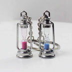 Vintage Metal Kerosene Lamp Hourglass Keychain with Colorful Sand 4