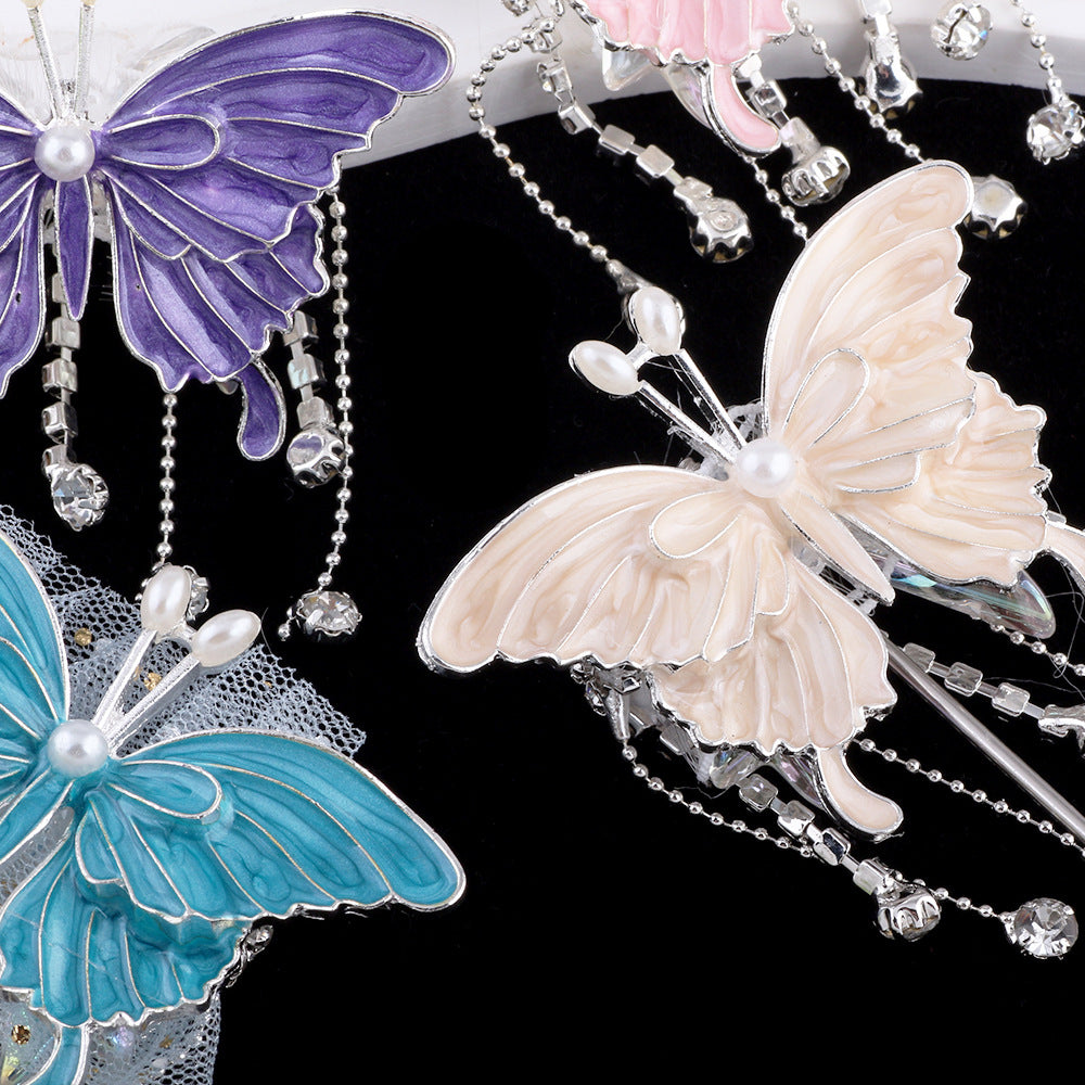 Butterfly Metal Beads 64mm Chunky Tassel Enamel Alloy 3pcs 4