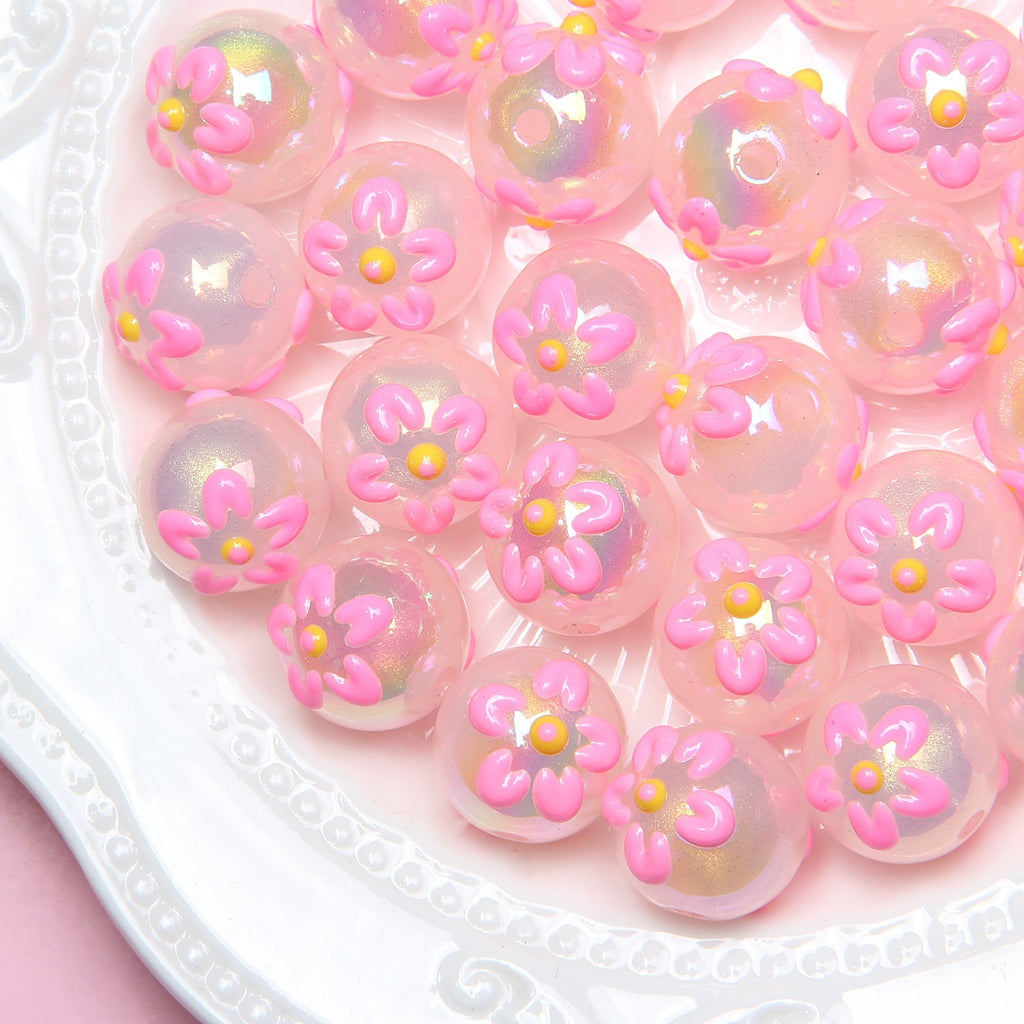 Hand Painted Daisy Bee Series Acrylic Beads 16mm Colorful Glossy 10pcs 4