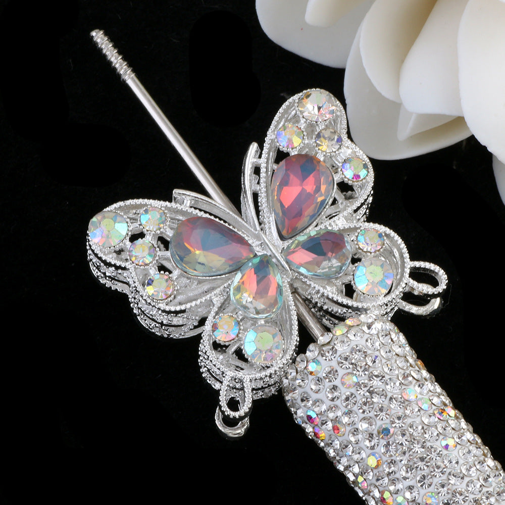 Double Sided Butterfly Rhinestone Beads 34mm Iridescent Alloy 2pcs 13