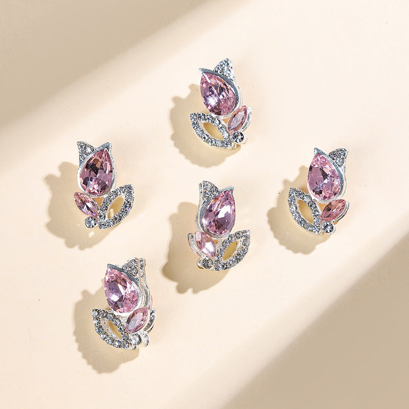 Enchanted Tulip Rhinestone Beads 20mm Alloy Floral Pave 5pcs 7