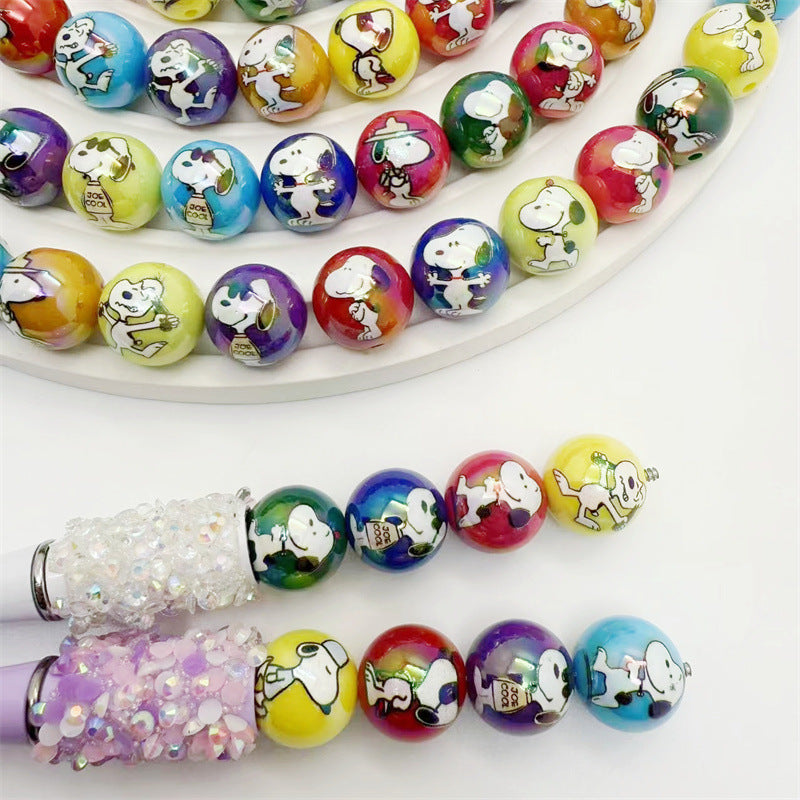 Plated Round Acrylic Beads 16mm UV Plating Snoopy Design 50pcs 4
