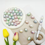 Plated Oval Acrylic Beads 20mm Imitation Pearl Pastel Shimmer 25pcs 3