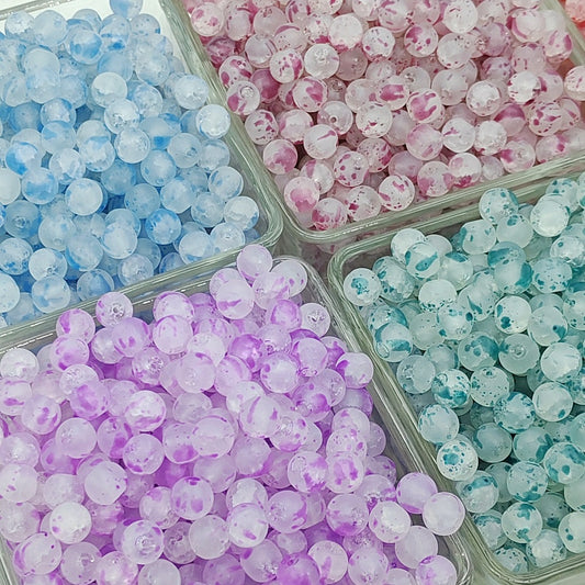 Frosted Round Glass Beads 6mm Colorful Speckled Matte Finish 50pcs