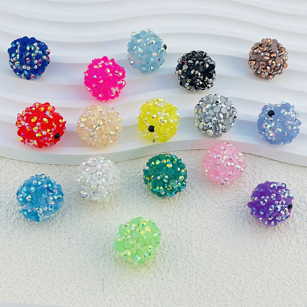 Glitter Bubblegum Beads 14mm Sequin Cluster Rhinestone 10pcs