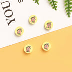 Flat Round Clay Beads 9mm Yellow with Pink House Pattern 100pcs 3