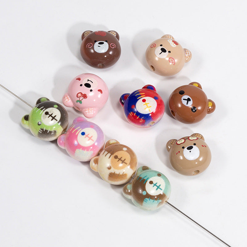 Cartoon Character Bear Head Acrylic Beads 17mm Colorful 10pcs 2